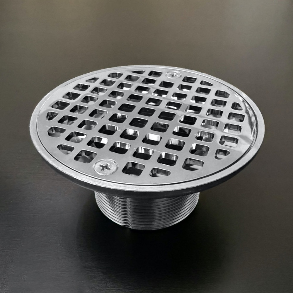 4-1/4 CP Round Floor Drain Brass Strainer With Brass Spud